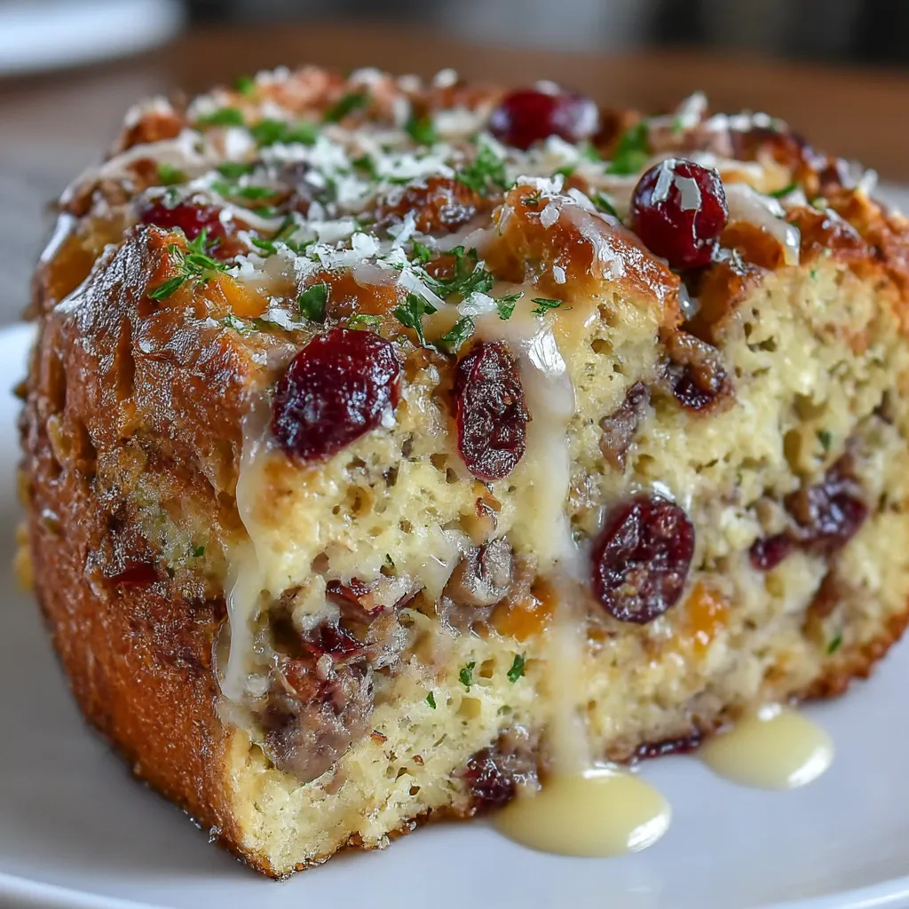 Cranberry Sausage Stuffing Breakfast Casserole