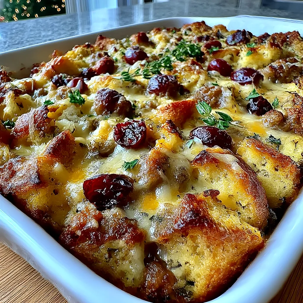 Cranberry Sausage Stuffing Breakfast Casserole