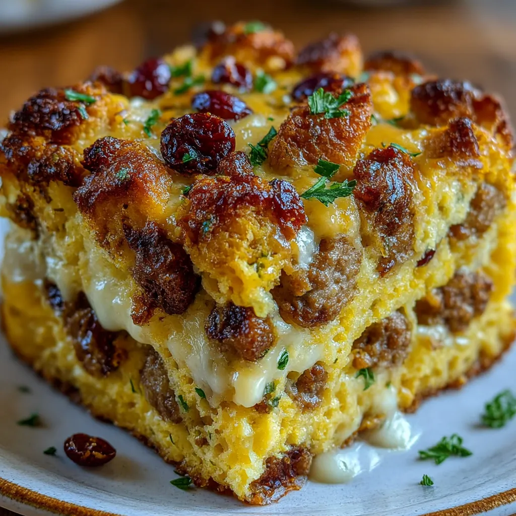 Cranberry Sausage Stuffing Breakfast Casserole