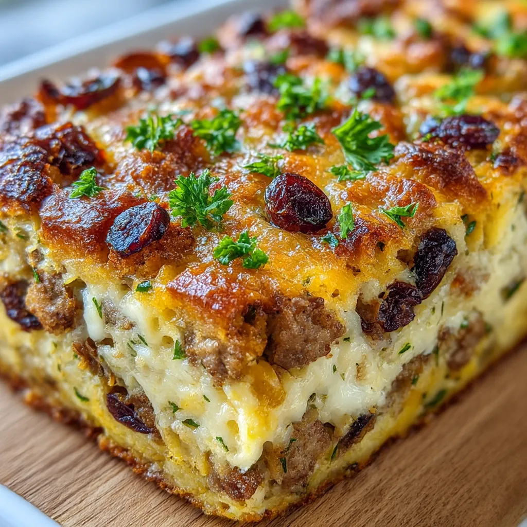 Cranberry Sausage Stuffing Breakfast Casserole
