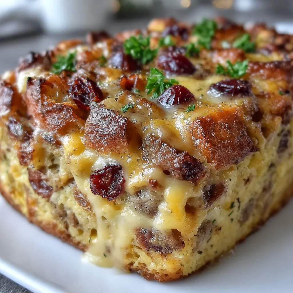 Cranberry Sausage Stuffing Breakfast Casserole
