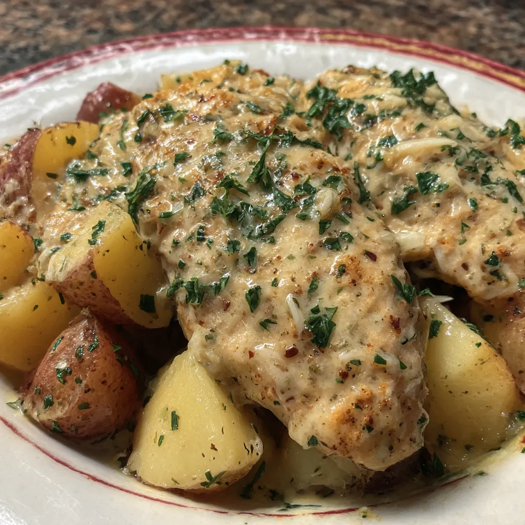 Garlic Parmesan Crockpot Chicken and Potatoes