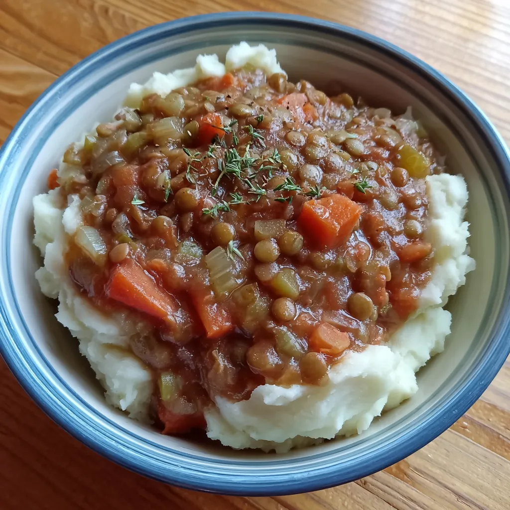 Lentil Stew Over Mashed Potatoes