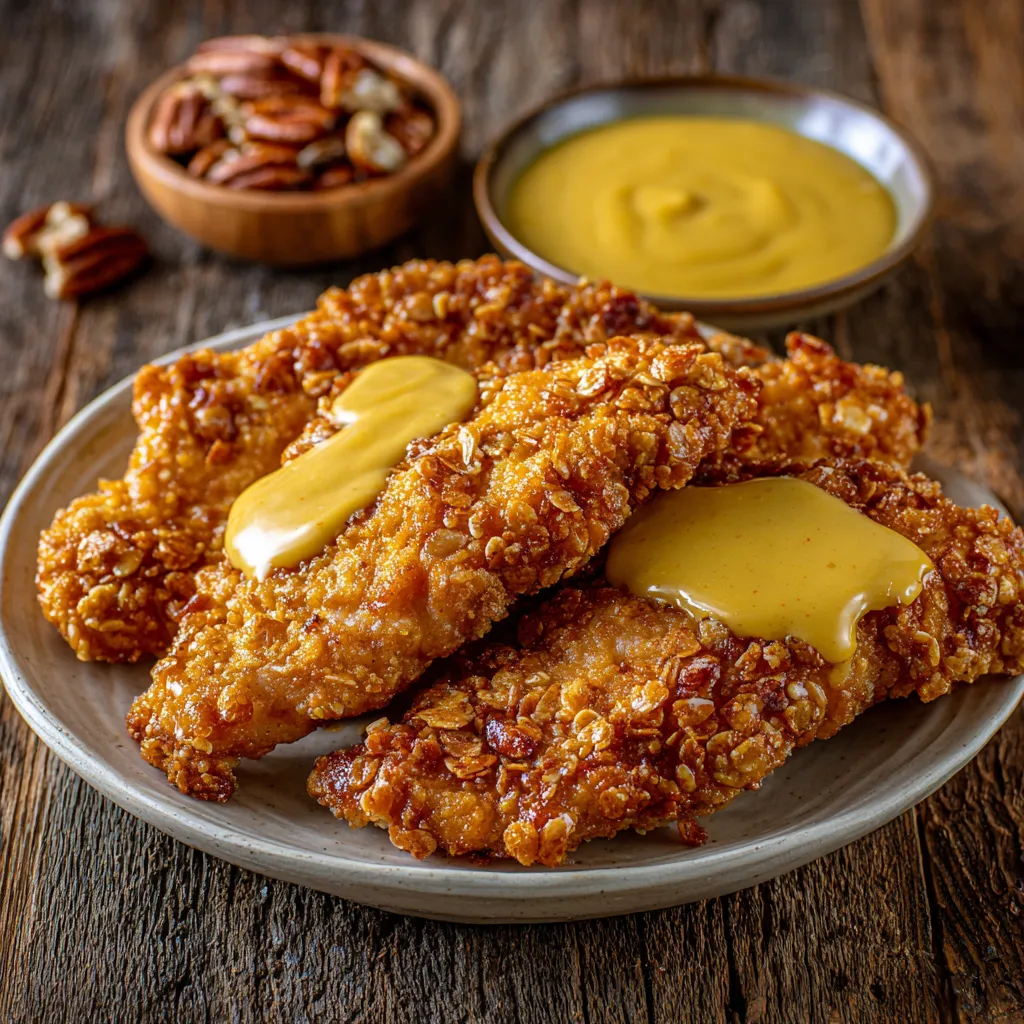 Pretzel Chicken with Mustard-Cheddar Sauce