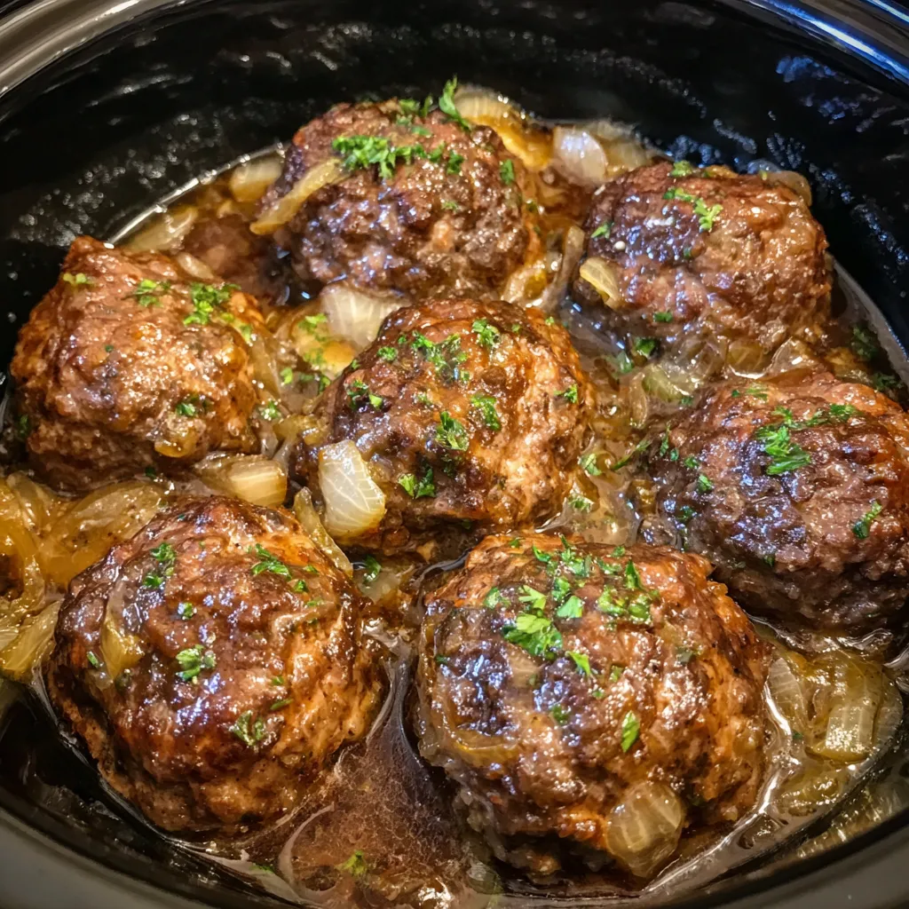Crockpot French Onion Meatballs