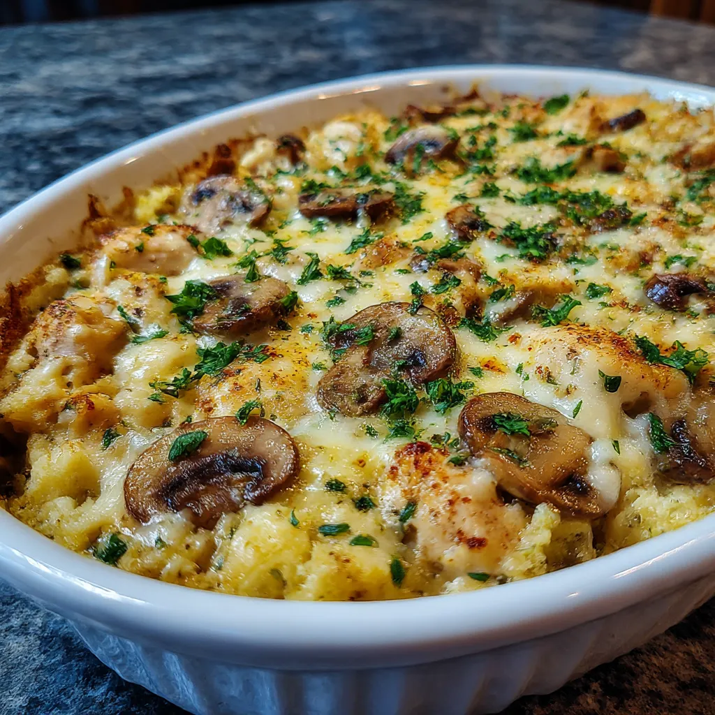 Keto Garlic Mushroom Chicken Casserole
