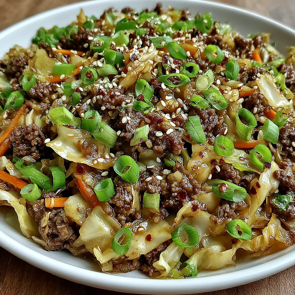 Low-Carb Mongolian Ground Beef and Cabbage