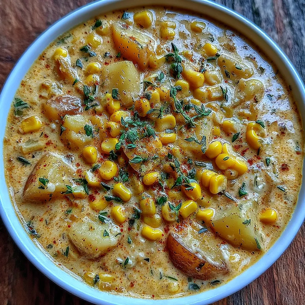 Creamy Vegan Corn Chowder with Potatoes and Thyme