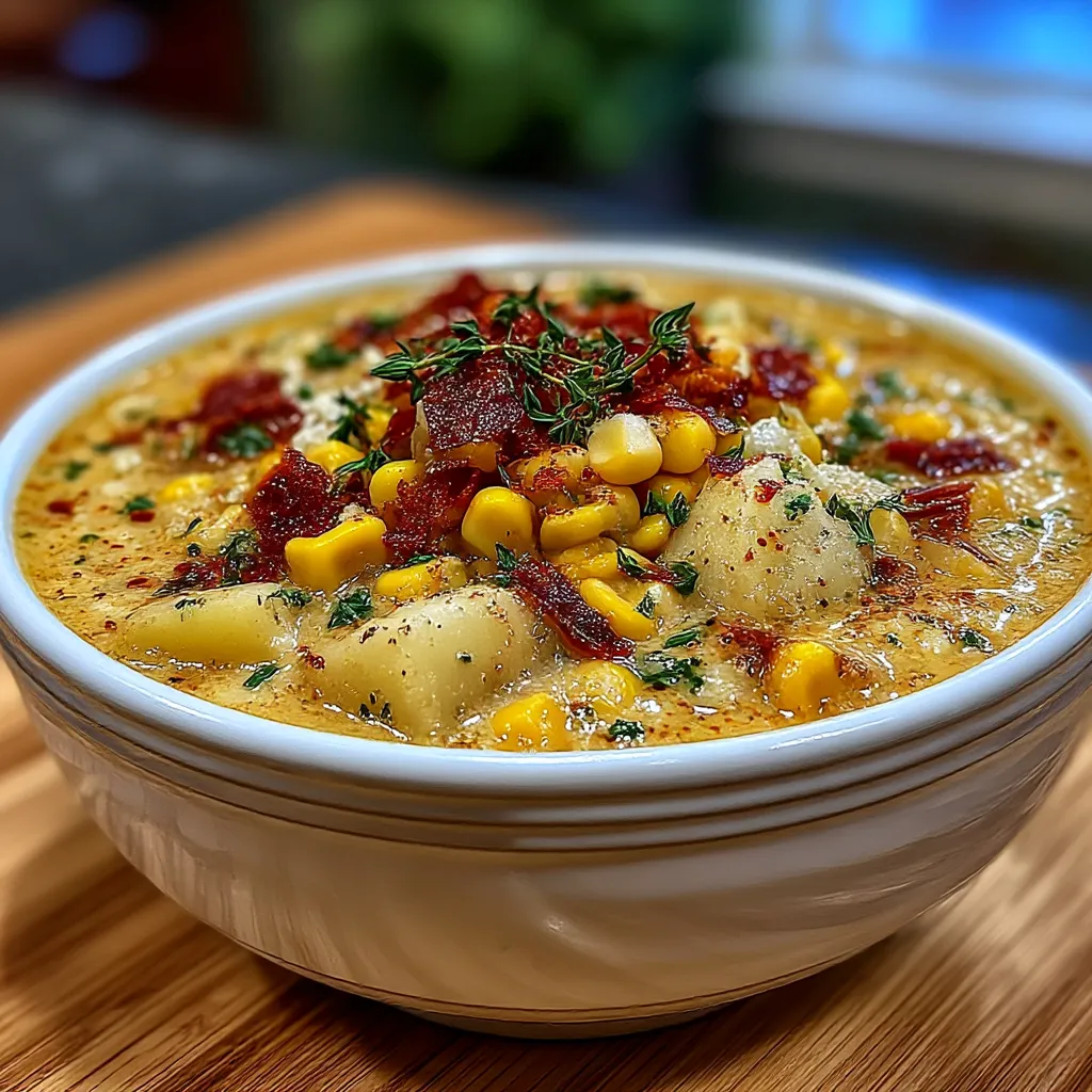 Creamy Vegan Corn Chowder with Potatoes and Thyme