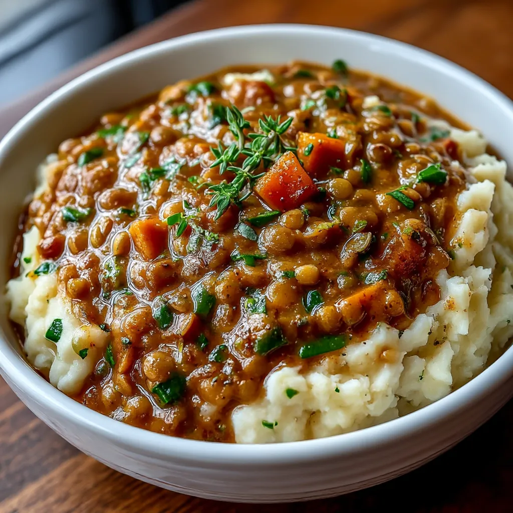 Easy Lentil Stew with Mashed Potatoes