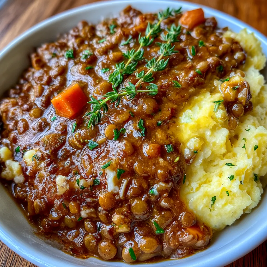 Hearty Lentil Stew and Creamy Mashed Potato Bowl