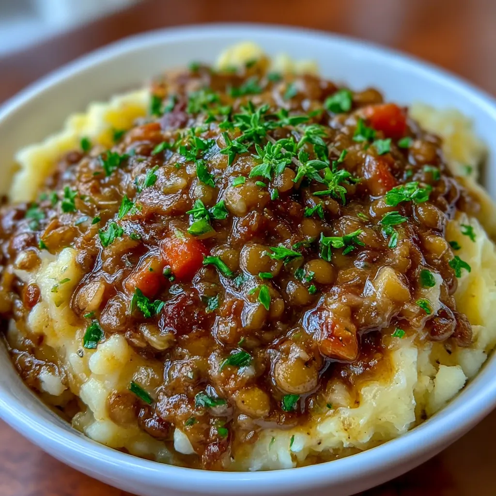 Hearty Lentil Stew and Creamy Mashed Potato Bowl