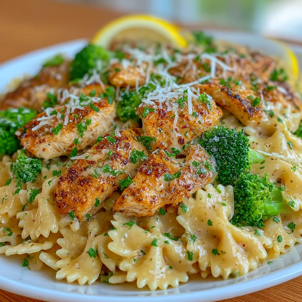Cowboy Butter Lemon Bowtie Chicken Pasta with Broccoli