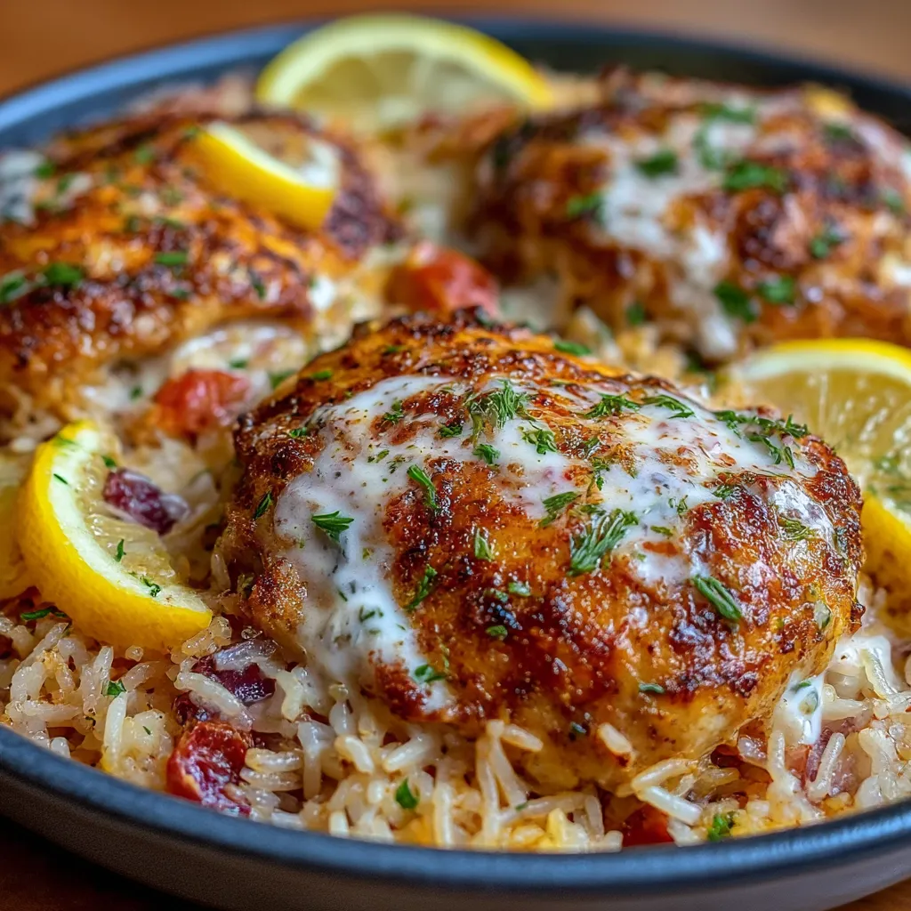 Dump-and-Bake Chicken Tzatziki Rice