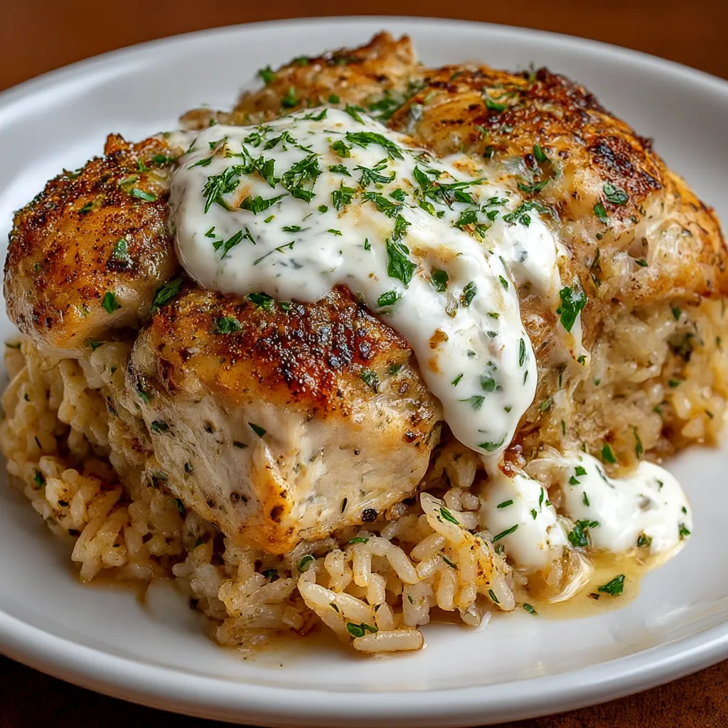 Dump-and-Bake Chicken Tzatziki Rice