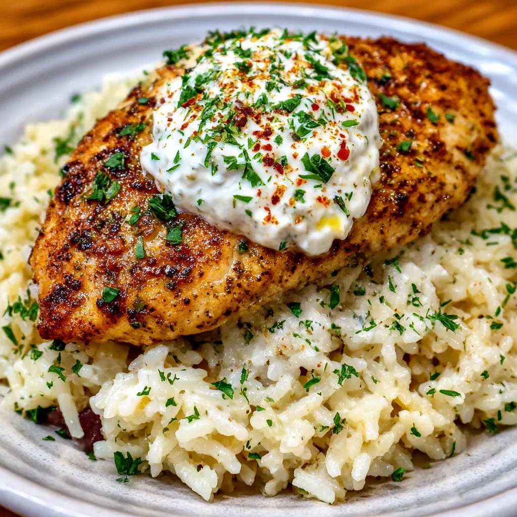 Dump-and-Bake Chicken Tzatziki and Rice