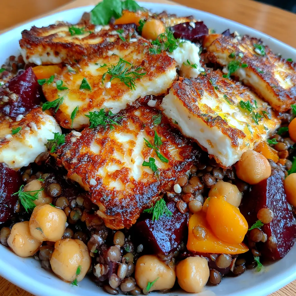 Halloumi with Lemony Lentils