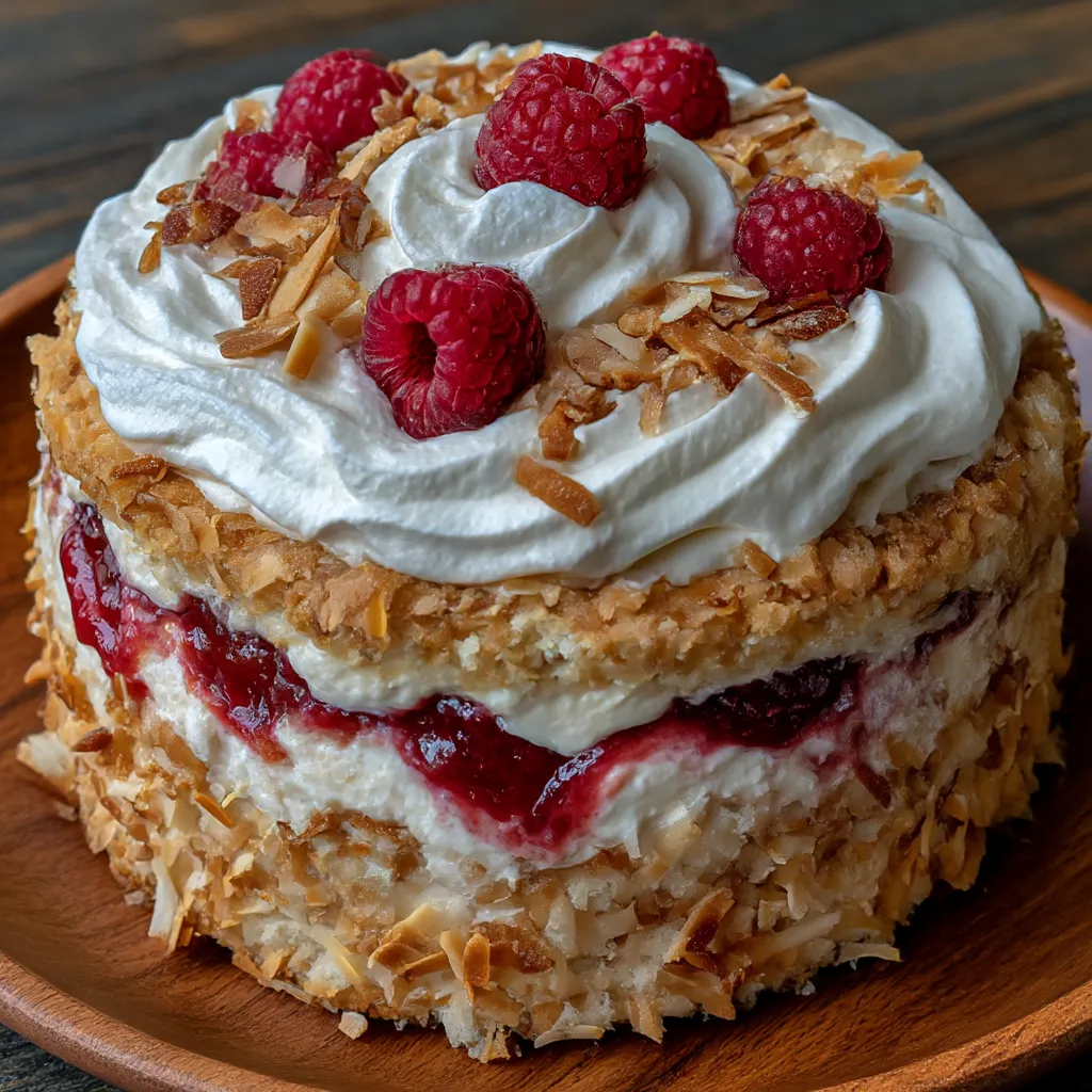 Raspberry Swirl Coconut Snowball Cake