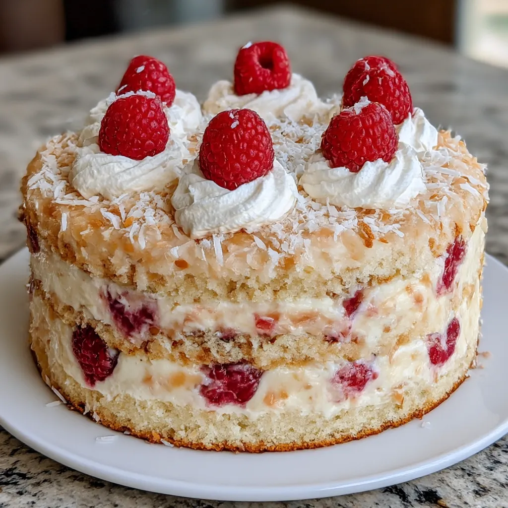 Raspberry Swirl Coconut Snowball Cake