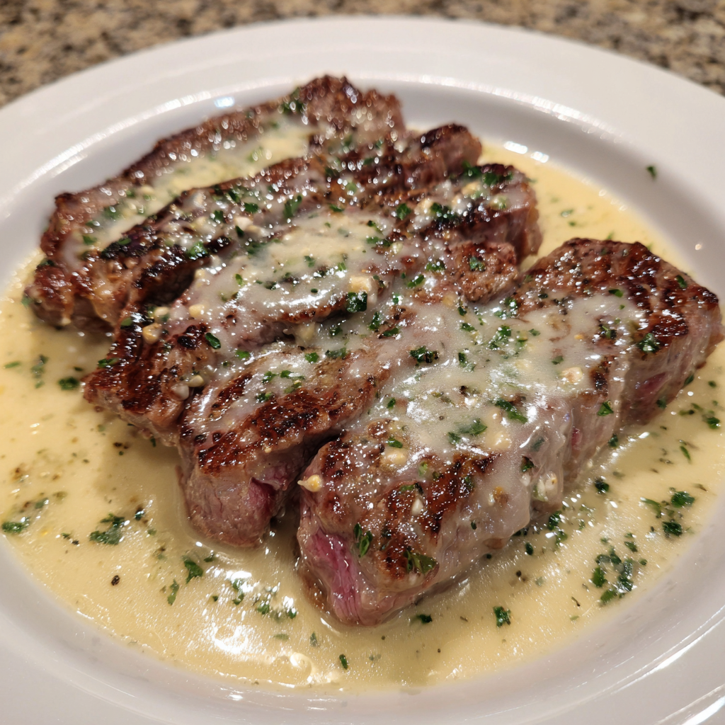 Garlic Butter Steak With Parmesan Cream Sauce