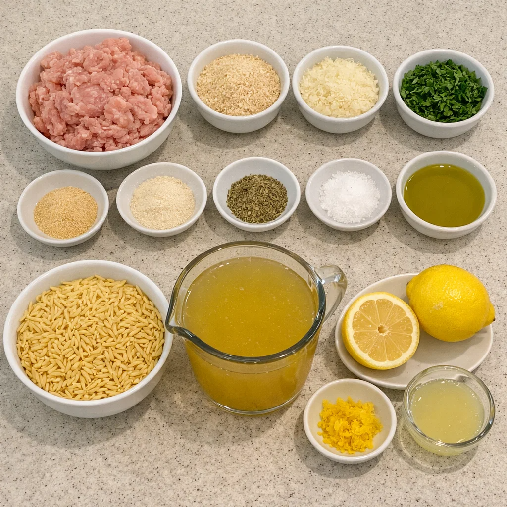 Greek Chicken Meatballs with Lemon Orzo