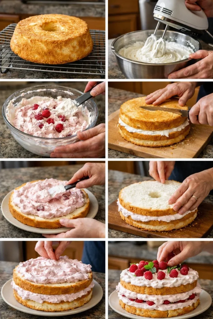 Raspberry Cream Angel Food Cake