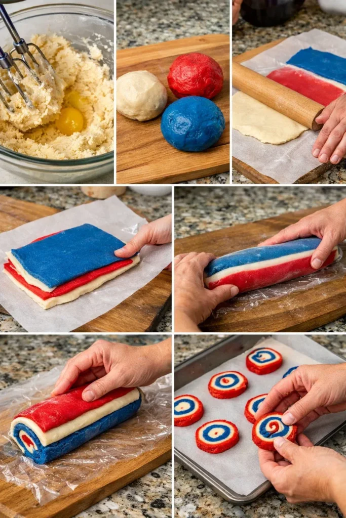 Red, White and Blue Pinwheel Icebox Cookies