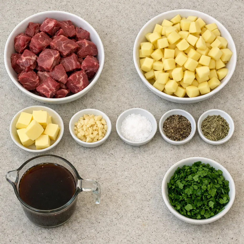 Slow Cooker Garlic Butter Beef Bites with Potatoes