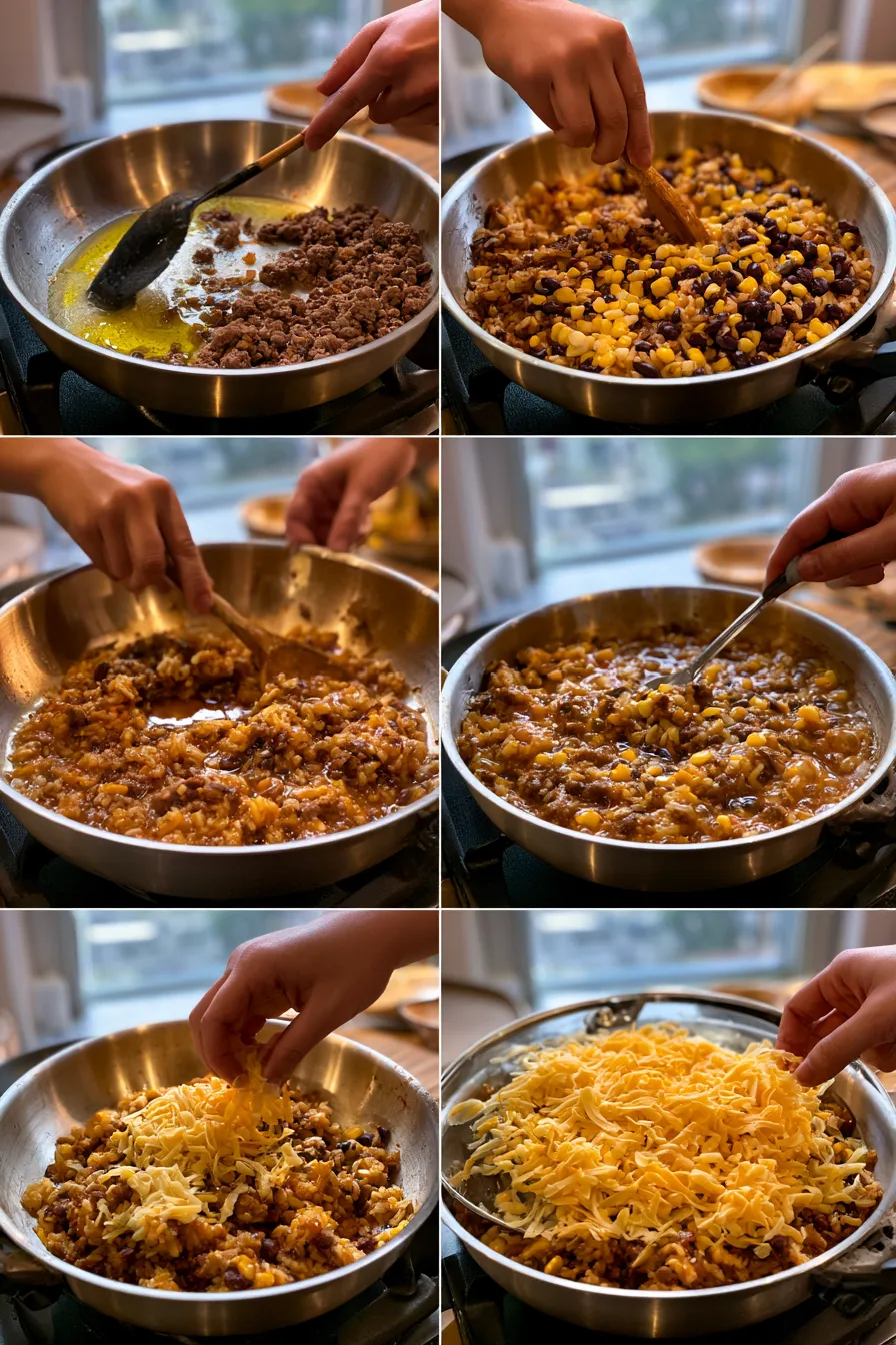 Cheese Topped Taco Rice Skillet