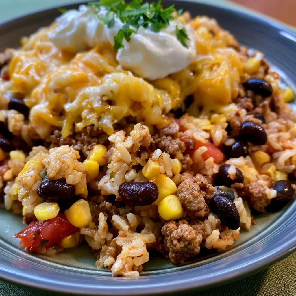 Cheese Topped Taco Rice Skillet