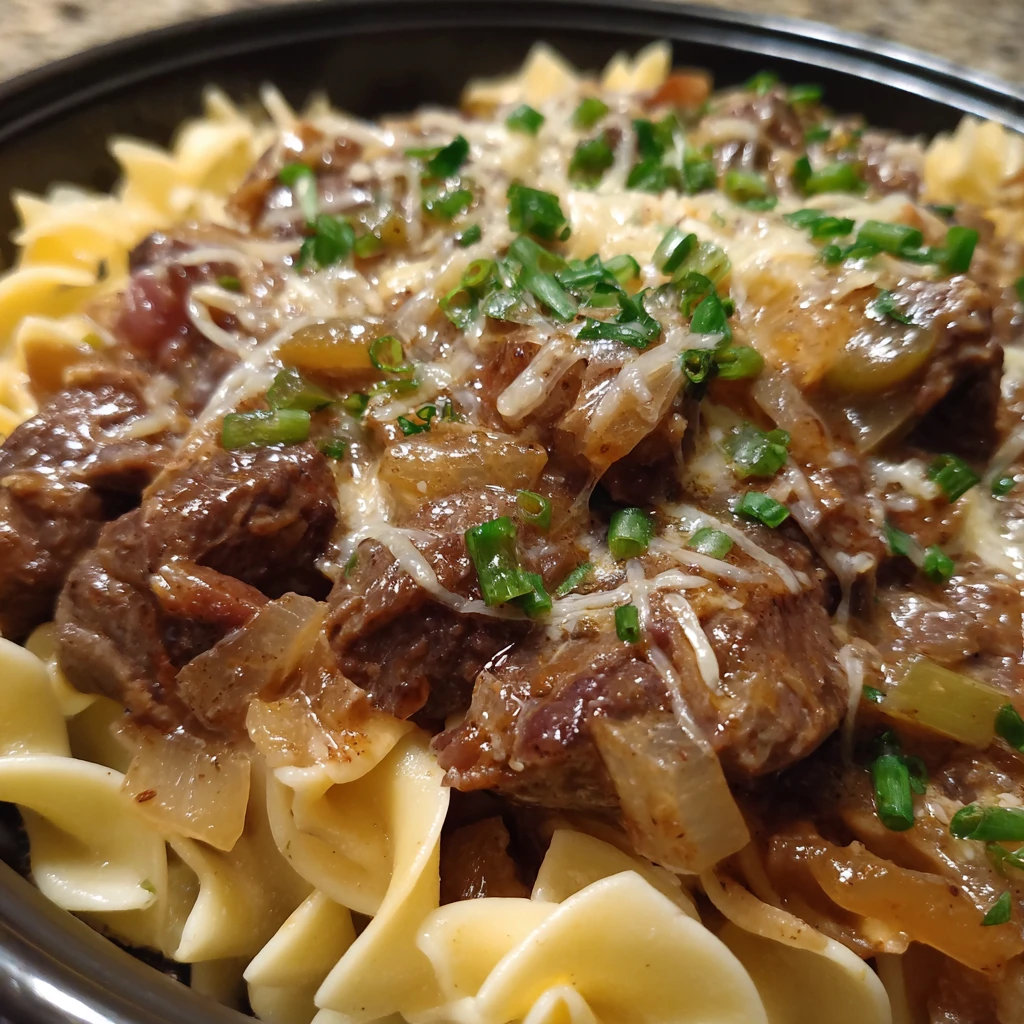 Crock Pot French Onion Beef and Noodles