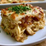 French Onion Chicken Orzo Casserole