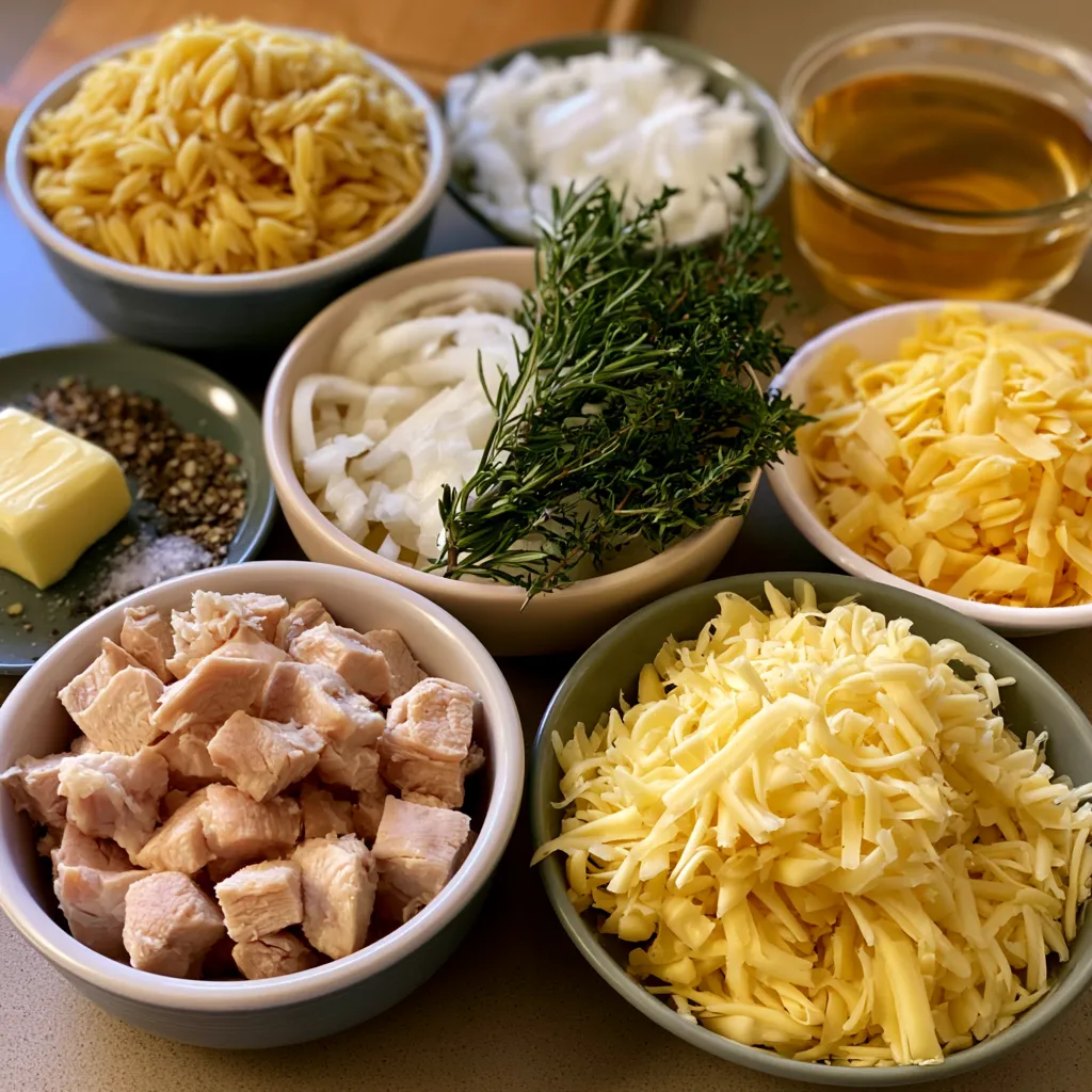 French Onion Chicken Orzo Casserole